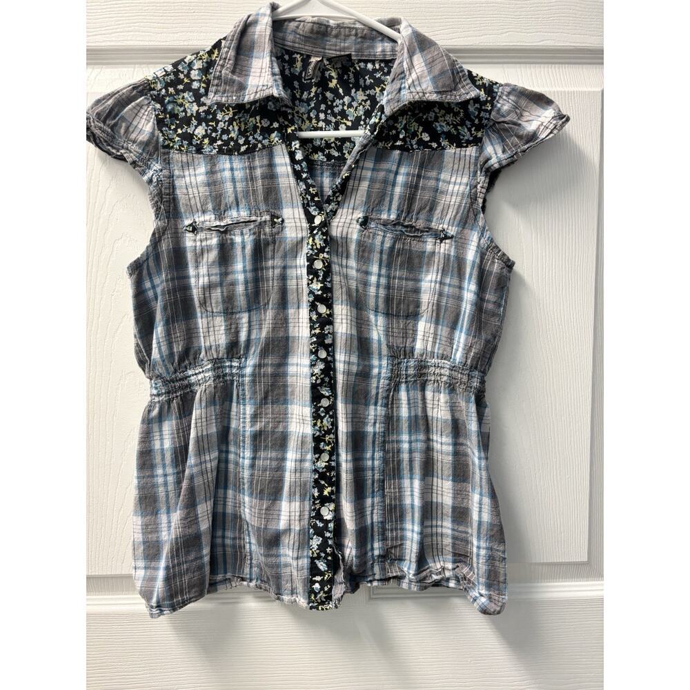 Vintage Western Style Shirt By Brand Passport Plaid And Floral Large Retro